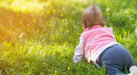 Baby crawling on grass